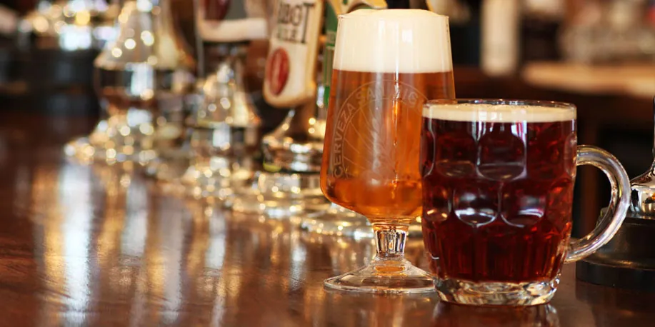 Ale and lager on the bar