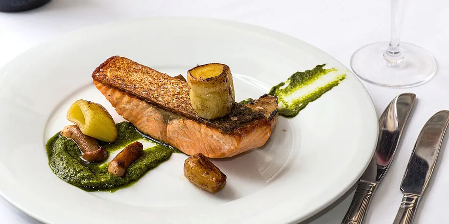 Pan-fried salmon with salsa verde