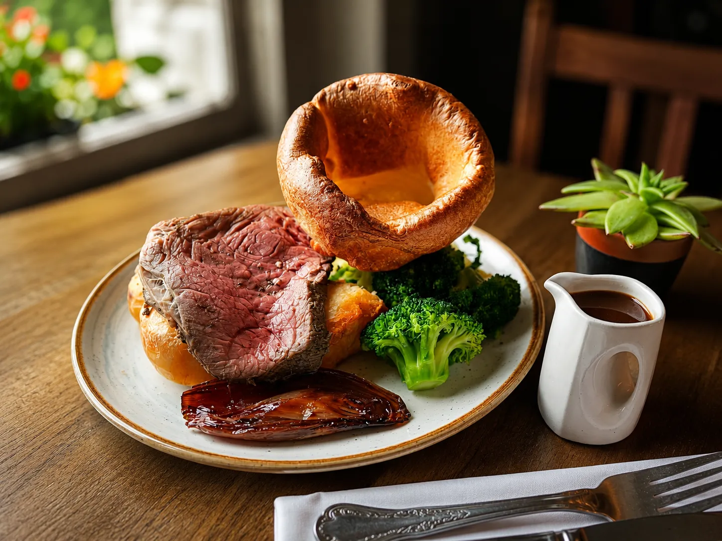 Roast beef Sunday lunch with Yorkshire pudding and trimmings